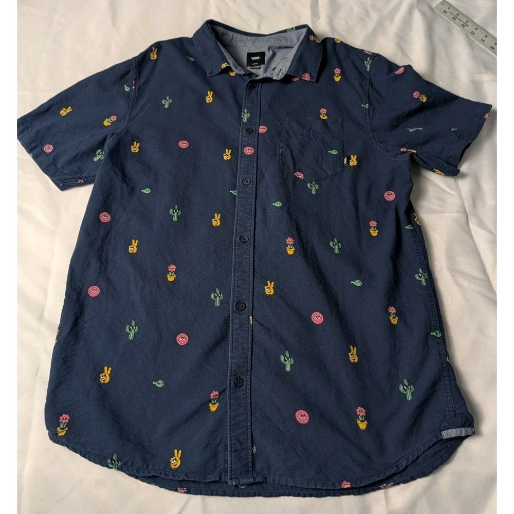 VANS Medium Off The Wall Strange Vacation Navy Short Sleeved Button Up Shirt